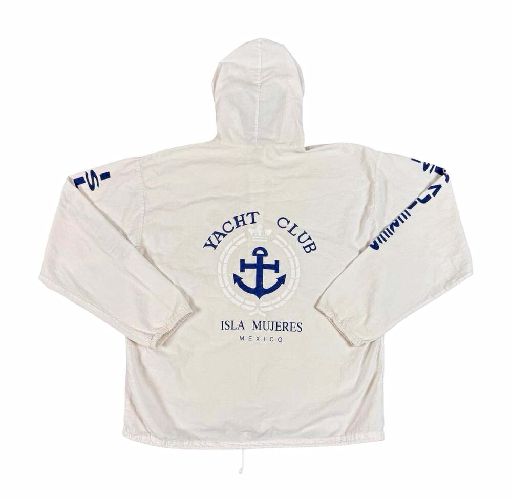 Vintage Men’s White Full Zip Hoodie Graphic Print Yacht Club Isla Mujeres Mexico